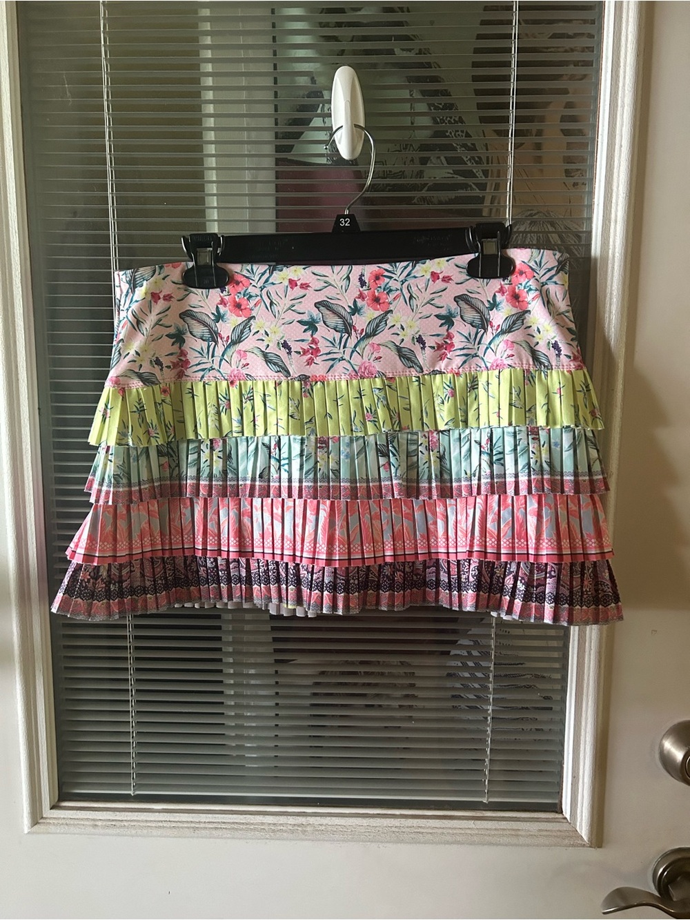 Lucky in Love Floral Tiered Pleated Mini Skirt in Pink and Green